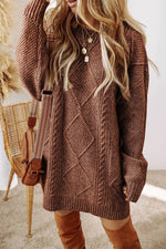 Cable-Knit Round Neck Sweater Dress Taupe for a perfect OOTD – dress to impress outfits from Amexza