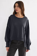 Exposed Seam High-Low Long Sleeve Sweatshirt for a perfect OOTD – dress to impress outfits from Amexza