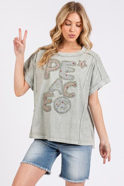 Mittoshop PEACE Round Neck Short Sleeve T-Shirt Light Gray for a perfect OOTD – dress to impress outfits from Amexza