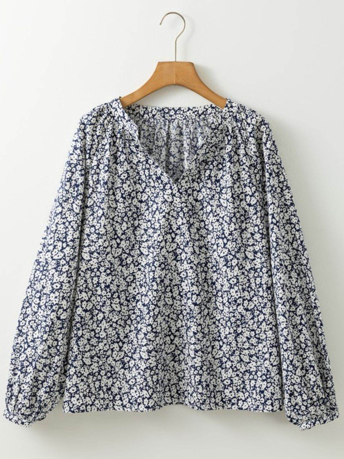 Floral Print Notched Long Sleeve Blouse for a perfect OOTD – dress to impress outfits from Amexza