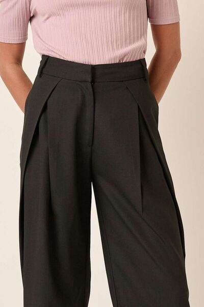 Mittoshop Deep Pleated High Waisted Wide Leg Pants - Amexza