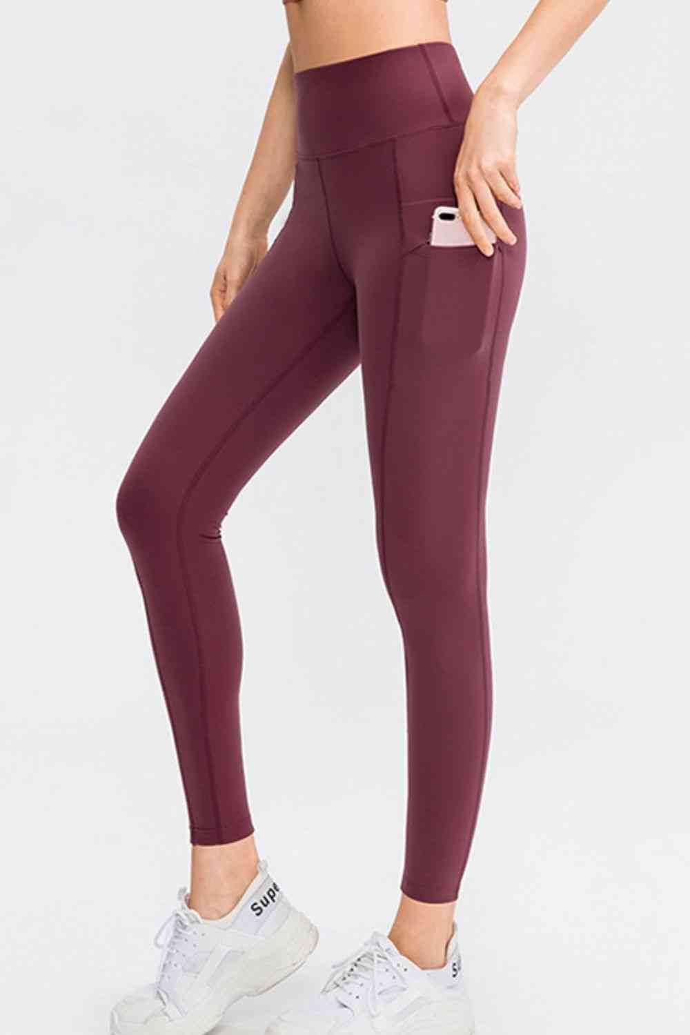 Wide Waistband Slim Fit Long Sports Pants with Pocket Wine for a perfect OOTD – dress to impress outfits from Amexza