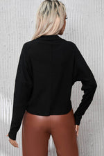 Ribbed Knit Henry Collar Loose Fitting Long Sleeve Top - Amexza