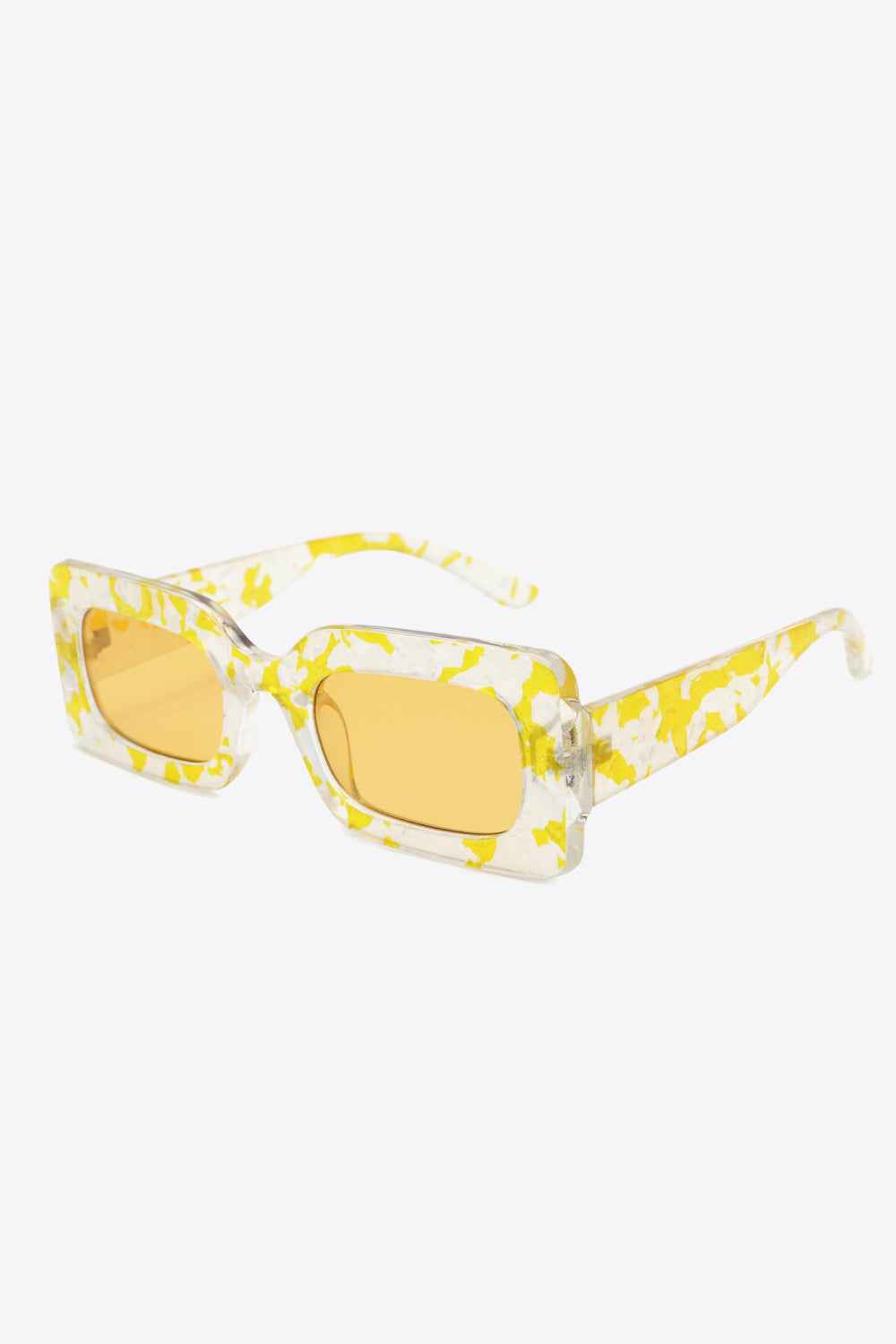 Tortoiseshell Rectangle Polycarbonate Sunglasses Butter Yellow One Size for a perfect OOTD – dress to impress outfits from Amexza
