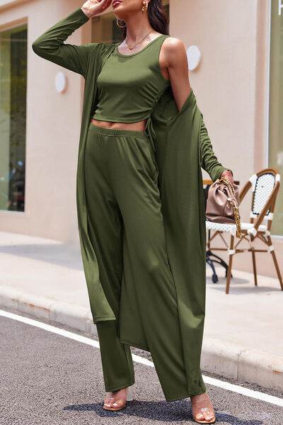 Drawstring Tank, Long Sleeve Cover Up and Pants Set for a perfect OOTD – dress to impress outfits from Amexza