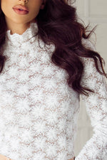 Mock Neck Long Sleeve Lace Top - Amexza