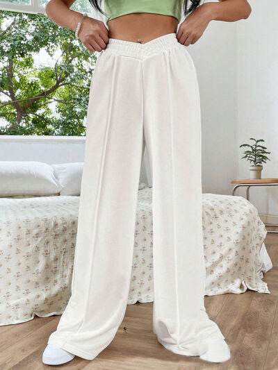 Elastic Waist Wide Leg Pants White for a perfect OOTD – dress to impress outfits from Amexza