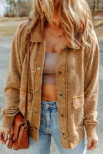 Snap Down Flap Pocket Long Sleeve Shacket - Amexza