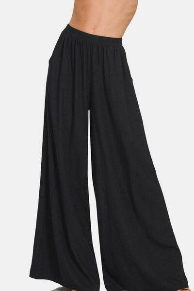 Zenana Pleated Linen Blend Wide Leg Pants Black for a perfect OOTD – dress to impress outfits from Amexza