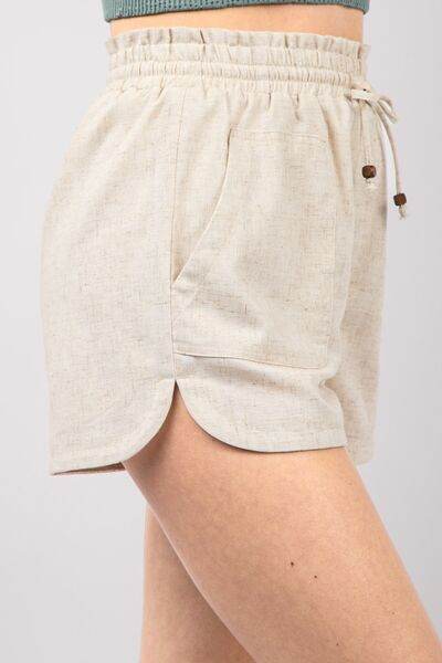 VERY J Drawstring Elastic Waist Linen Shorts for a perfect OOTD – dress to impress outfits from Amexza