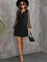 Polka Dot Notched Long Sleeve Dress for a perfect OOTD – dress to impress outfits from Amexza