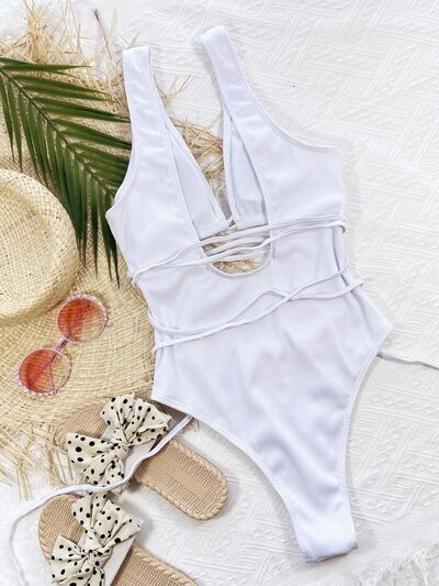 Ribbed Lace Up One-Piece Swimsuit for a perfect OOTD – dress to impress outfits from Amexza