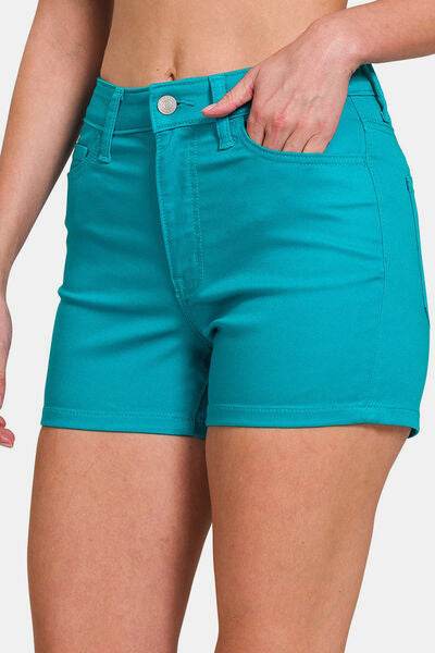 Zenana High Waist Denim Shorts Lt Teal for a perfect OOTD – dress to impress outfits from Amexza