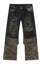 Distressed Camouflage Patchwork Jeans for a perfect OOTD – dress to impress outfits from Amexza