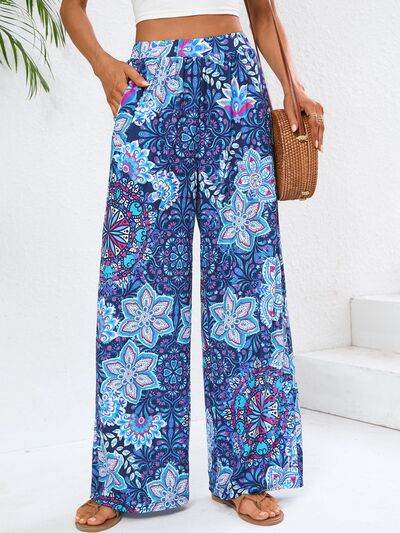 Geometric Wide Leg Pants with Pockets Blue for a perfect OOTD – dress to impress outfits from Amexza