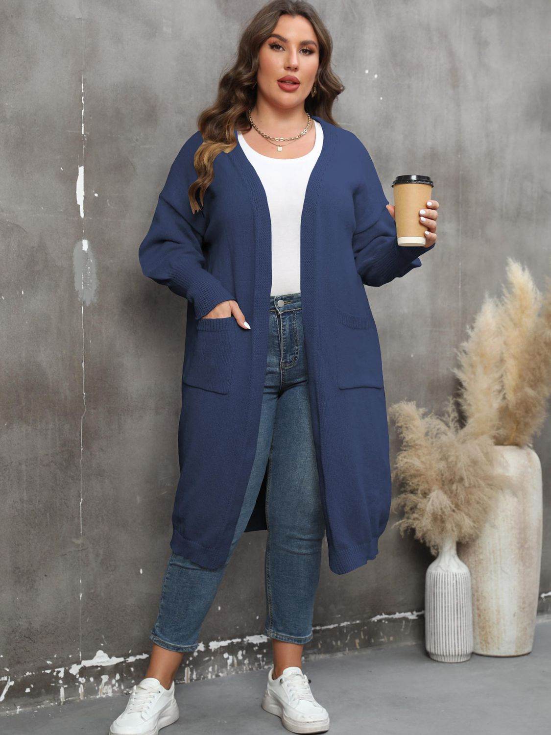 Plus Size Long Sleeve Pocketed Cardigan for a perfect OOTD – dress to impress outfits from Amexza