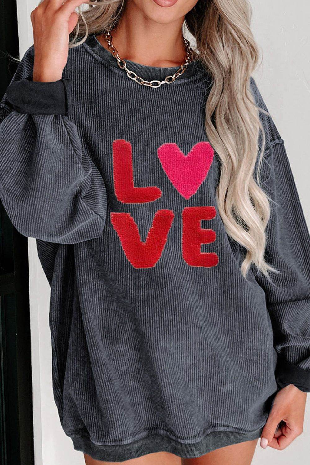 Valentine’s Day LOVE Round Neck Long Sleeve Sweatshirt for a perfect OOTD – dress to impress outfits from Amexza