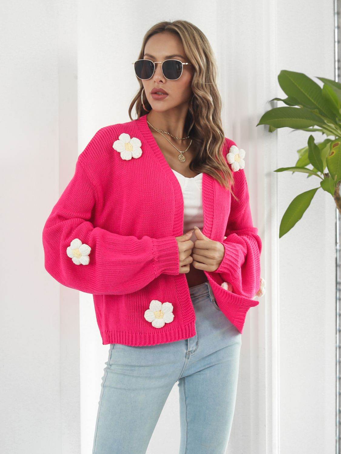 Floral Open Front Long Sleeve Cardigan for a perfect OOTD – dress to impress outfits from Amexza