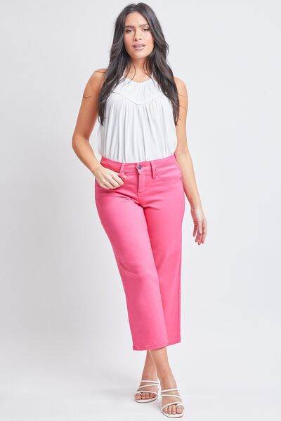 YMI Jeanswear Full Size Mid-Rise Hyperstretch Cropped Straight Pants FieryCoral for a perfect OOTD – dress to impress outfits from Amexza