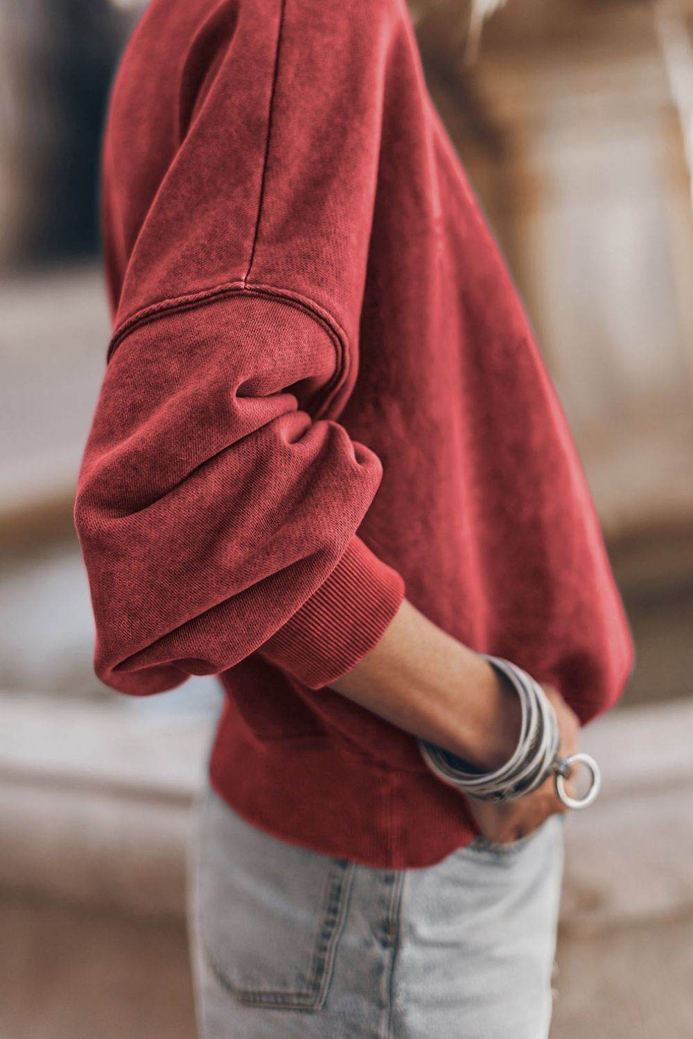 Mock Neck Dropped Shoulder Sweatshirt for a perfect OOTD – dress to impress outfits from Amexza