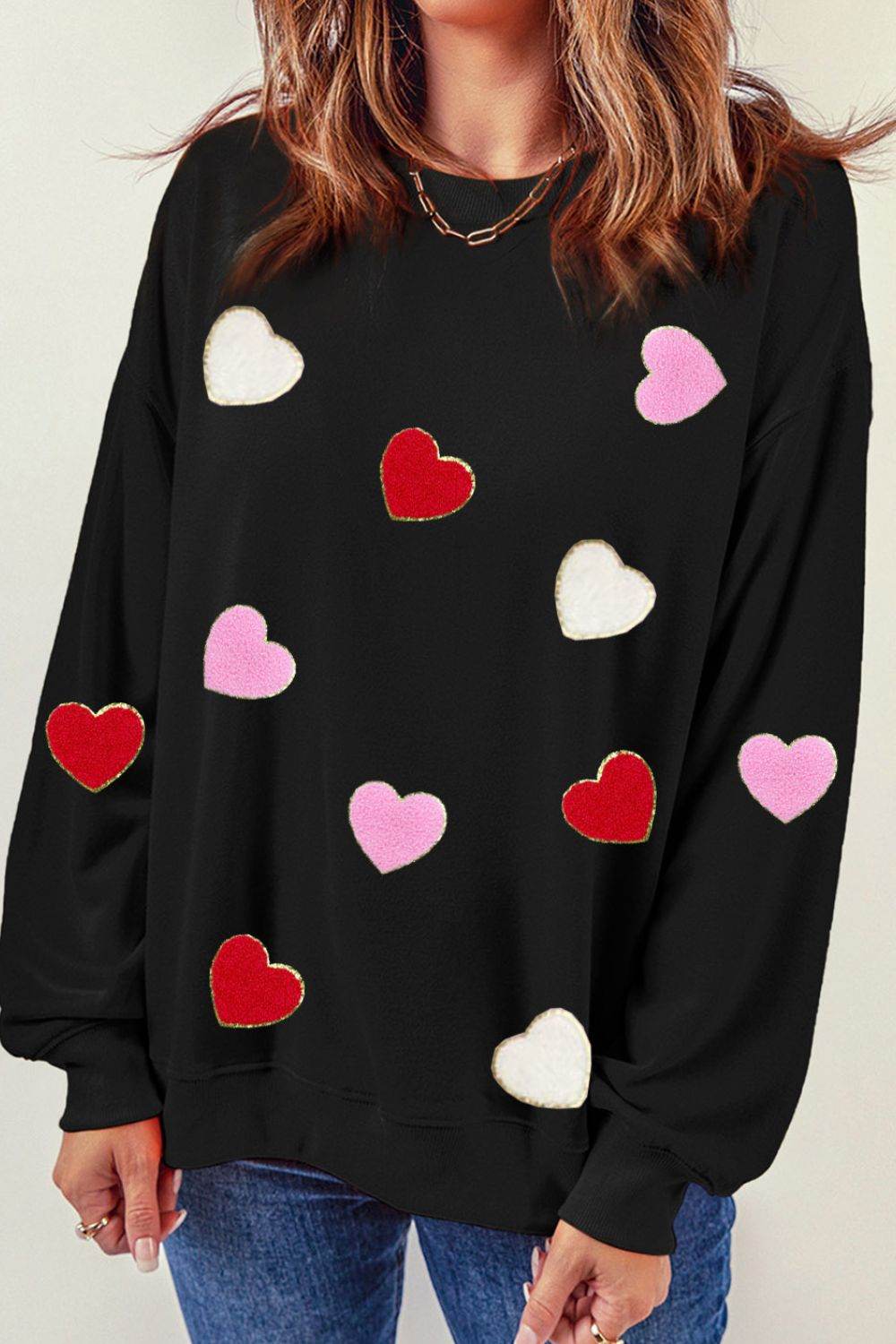 Valentine's Day Contrast Heart Long Sleeve Sweatshirt for a perfect OOTD – dress to impress outfits from Amexza