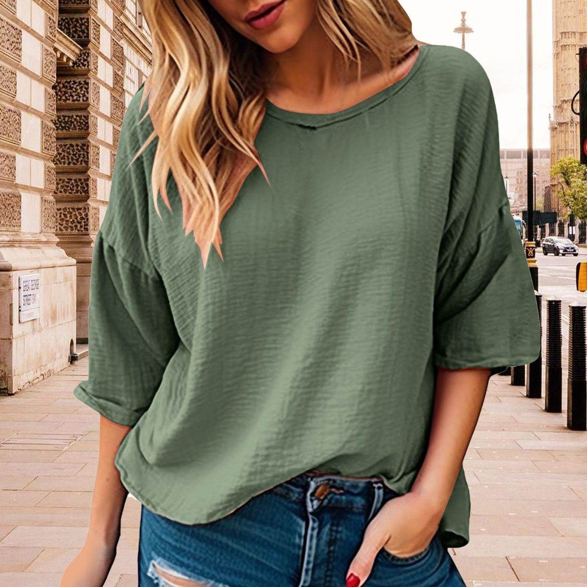 Full Size Round Neck Half Sleeve T-Shirt Plus Size Army Green for a perfect OOTD – dress to impress outfits from Amexza