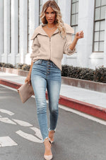 Zip Up Long Sleeve Cardigan - Amexza