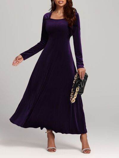 Square Neck Long Sleeve Velvet Dress Violet for a perfect OOTD – dress to impress outfits from Amexza