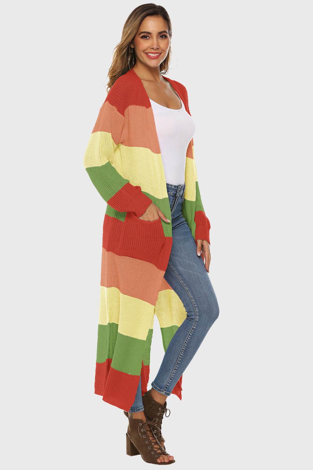 Color Block Long Sleeve Pocketed Cardigan for a perfect OOTD – dress to impress outfits from Amexza