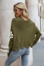 Flower Distressed Long Sleeve Sweater for a perfect OOTD – dress to impress outfits from Amexza