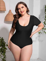 Plus Size Scoop Neck Short Sleeve One-Piece Swimsuit for a perfect OOTD – dress to impress outfits from Amexza