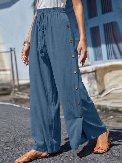 Full Size Tassel Wide Leg Pants Dusty Blue for a perfect OOTD – dress to impress outfits from Amexza