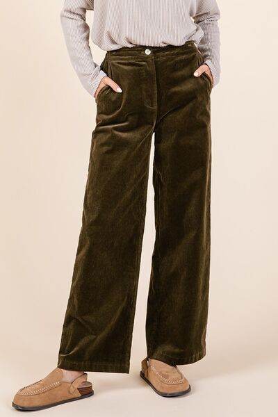 Mittoshop Corduroy Back Elastic Waist Pants - Amexza