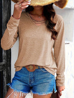 Crisscross V-Neck Long Sleeve T-Shirt - Amexza