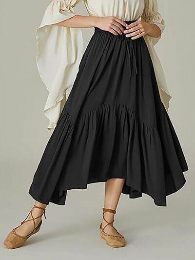 Smocked Waist Band Ruched Layered Skirt Black for a perfect OOTD – dress to impress outfits from Amexza