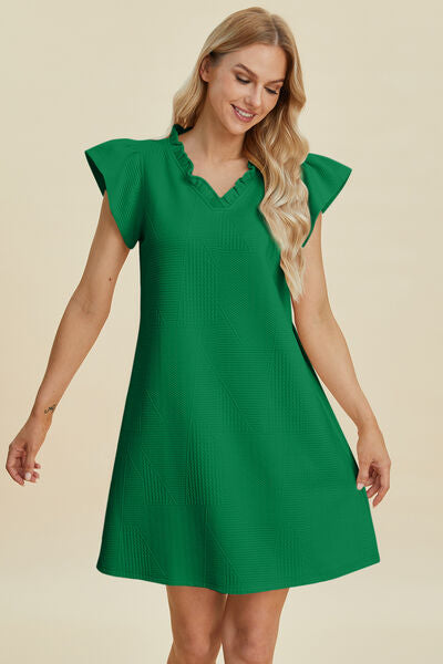 Double Take Full Size Ruffled V-Neck Cap Sleeve Dress for a perfect OOTD – dress to impress outfits from Amexza