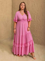 Plus Size V-Neck Half Sleeve Maxi Dress for a perfect OOTD – dress to impress outfits from Amexza
