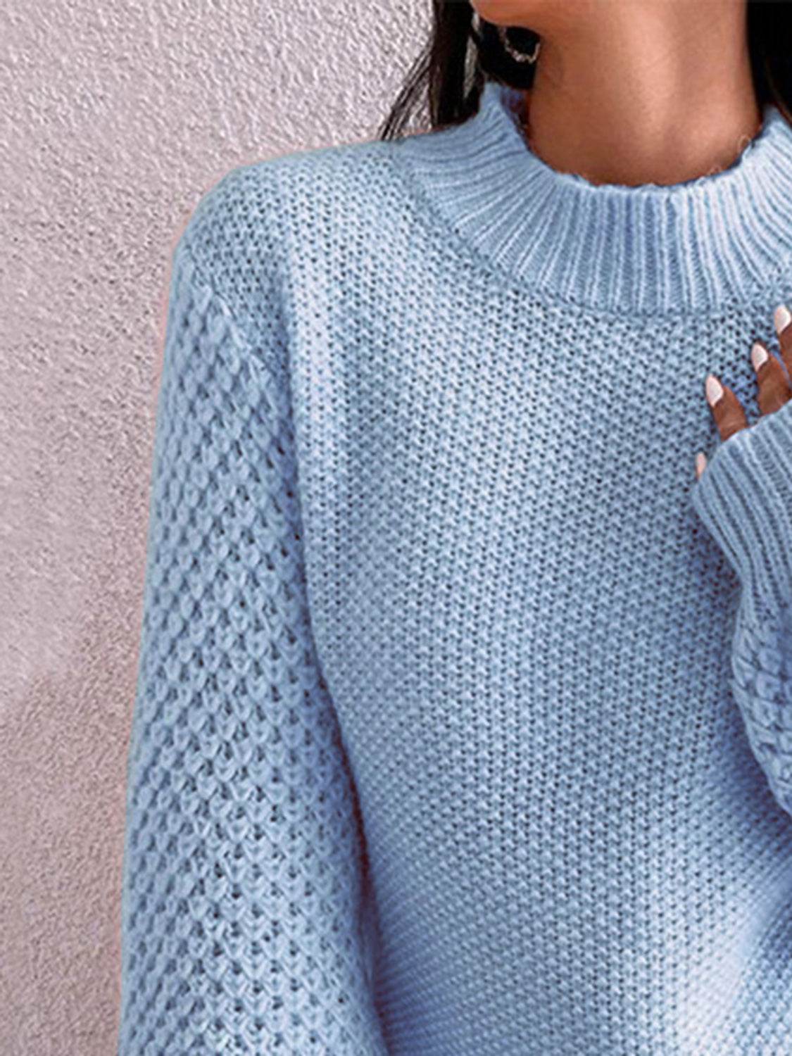 Openwork Mock Neck Long Sleeve Sweater for a perfect OOTD – dress to impress outfits from Amexza