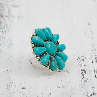 Artificial Turquoise Alloy Flower Ring for a perfect OOTD – dress to impress outfits from Amexza