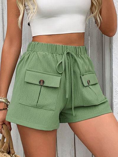 Perfee Tied Elastic Waist Shorts with Pockets for a perfect OOTD – dress to impress outfits from Amexza