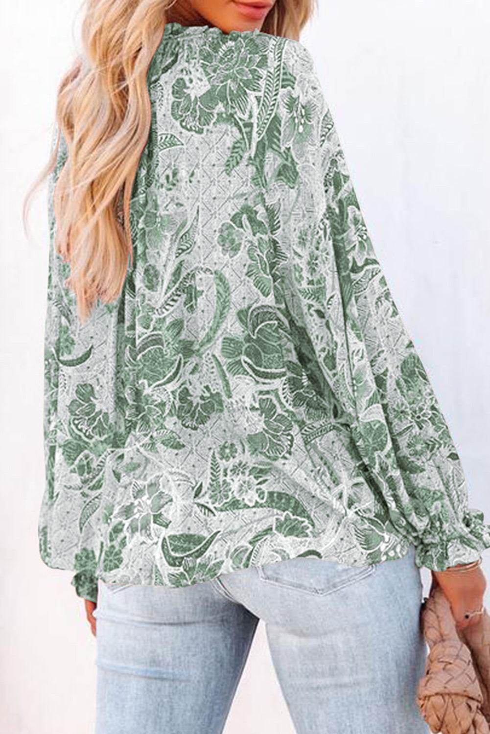 Floral Tie Neck Flounce Sleeve Blouse for a perfect OOTD – dress to impress outfits from Amexza