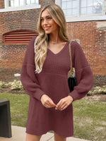 Perfee V-Neck Long Sleeve Sweater Dress for a perfect OOTD – dress to impress outfits from Amexza