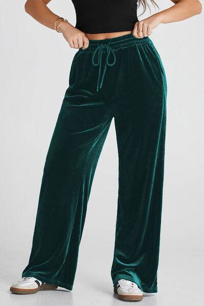 Drawstring Wide Leg Active Pants - Amexza