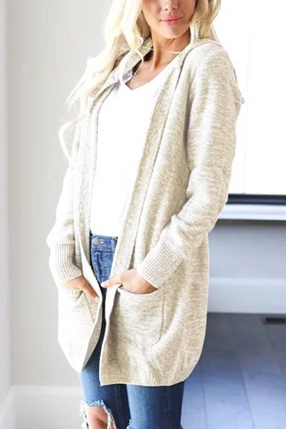 Heathered Open Front Cardigan with Pockets for a perfect OOTD – dress to impress outfits from Amexza