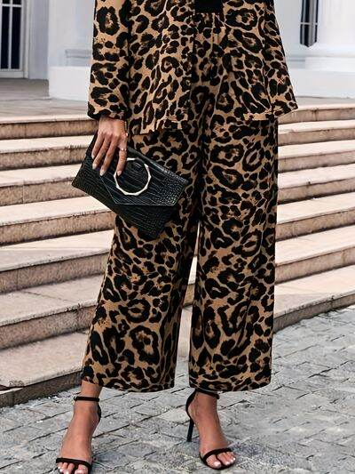 Leopard Wide Leg Elastic Waist Pants for a perfect OOTD – dress to impress outfits from Amexza