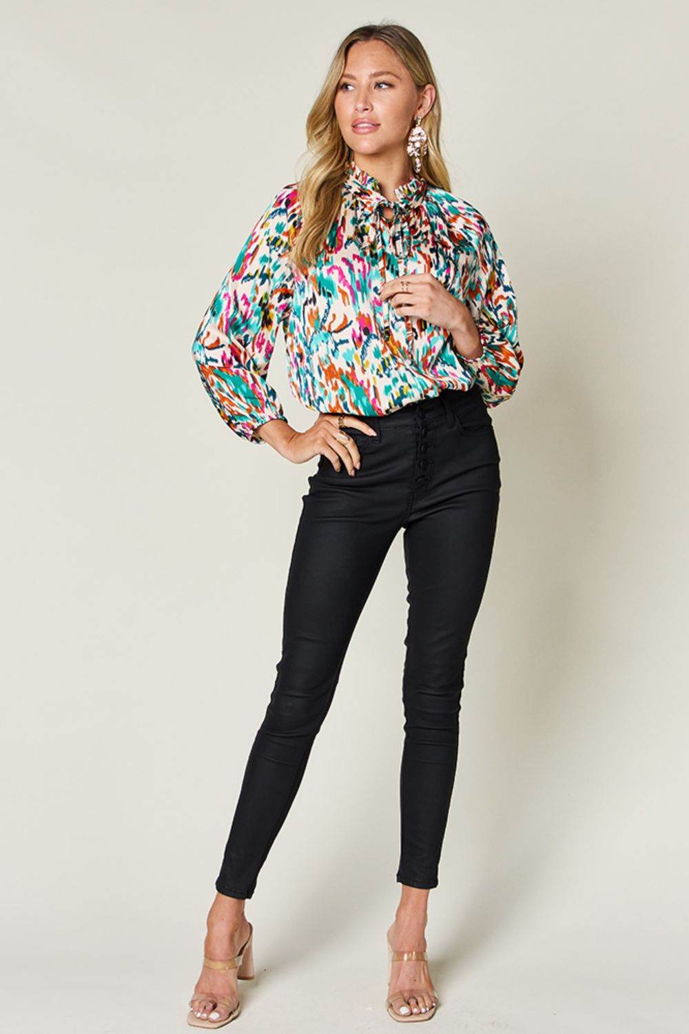 Double Take Full Size Printed Button Up Long Sleeve Shirt for a perfect OOTD – dress to impress outfits from Amexza