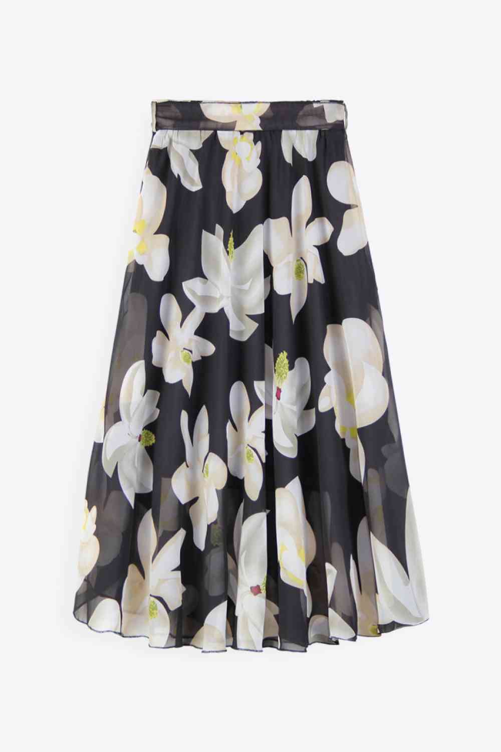 Full Size Floral Tie-Waist Skirt Black for a perfect OOTD – dress to impress outfits from Amexza