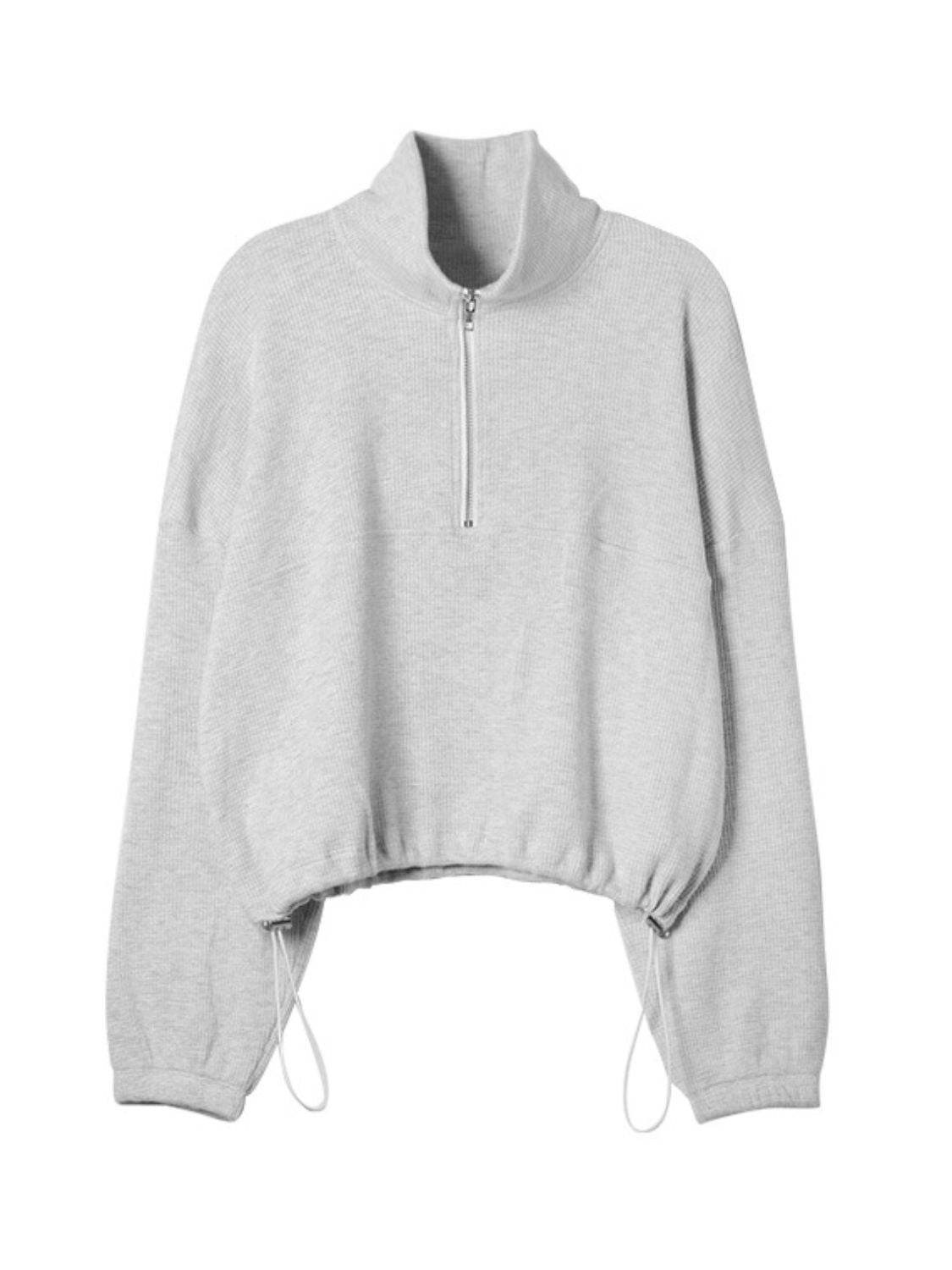 Waffle Knit Drawstring Half Zip Long Sleeve Sweatshirt for a perfect OOTD – dress to impress outfits from Amexza