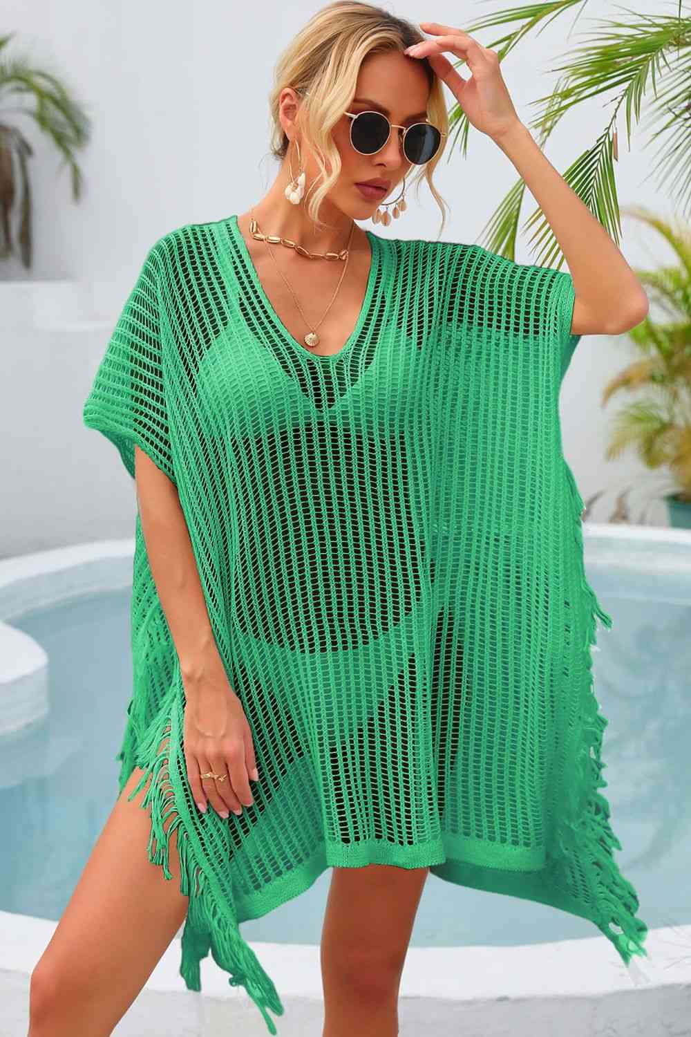 Angel Wings Fringe Trim Openwork Cover Up for a perfect OOTD – dress to impress outfits from Amexza