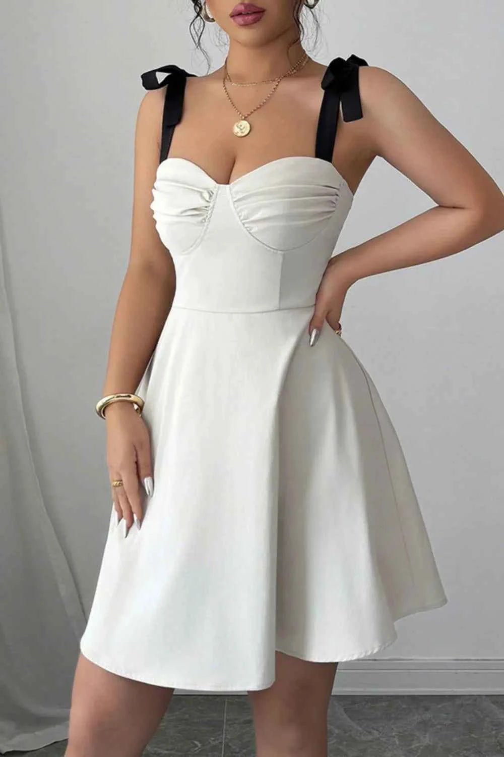 Sweetheart Neck Tie Shoulder Dress